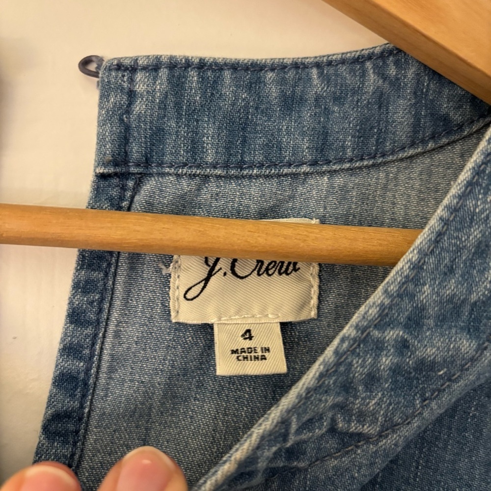 J. Crew Denim Cap Sleeve Dress Blue Medium Wash Cotton Summer Country M0568 4 - Picture 5 of 11